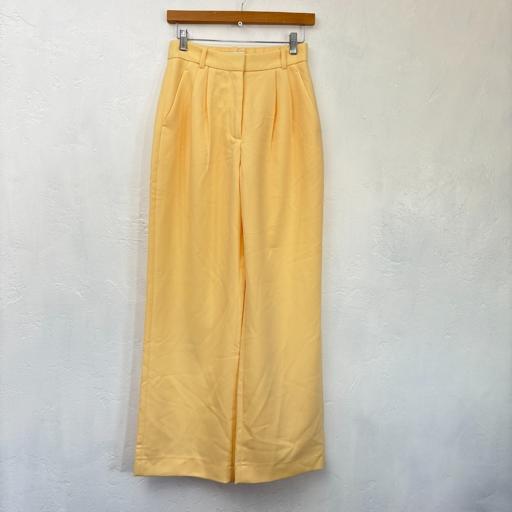 Abercrombie Fitch Curve Love Wide Leg Trousers Size 26 Yellow Pleated Front New